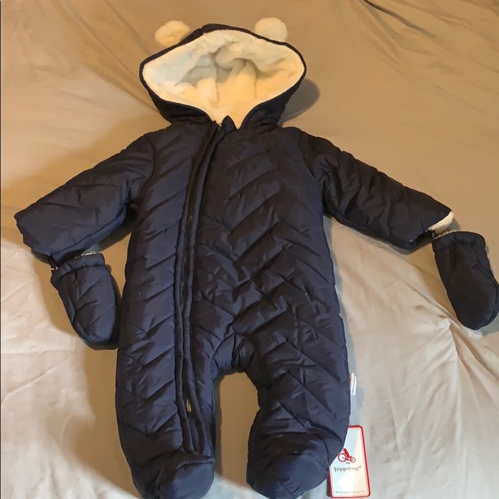 Blue fur lined snow suit. 12 months !!